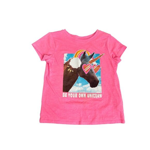 Old Navy Girls Pink Graphic T-Shirt With "Be Your Own Unicorn" Print Short Sleev - Picture 1 of 4